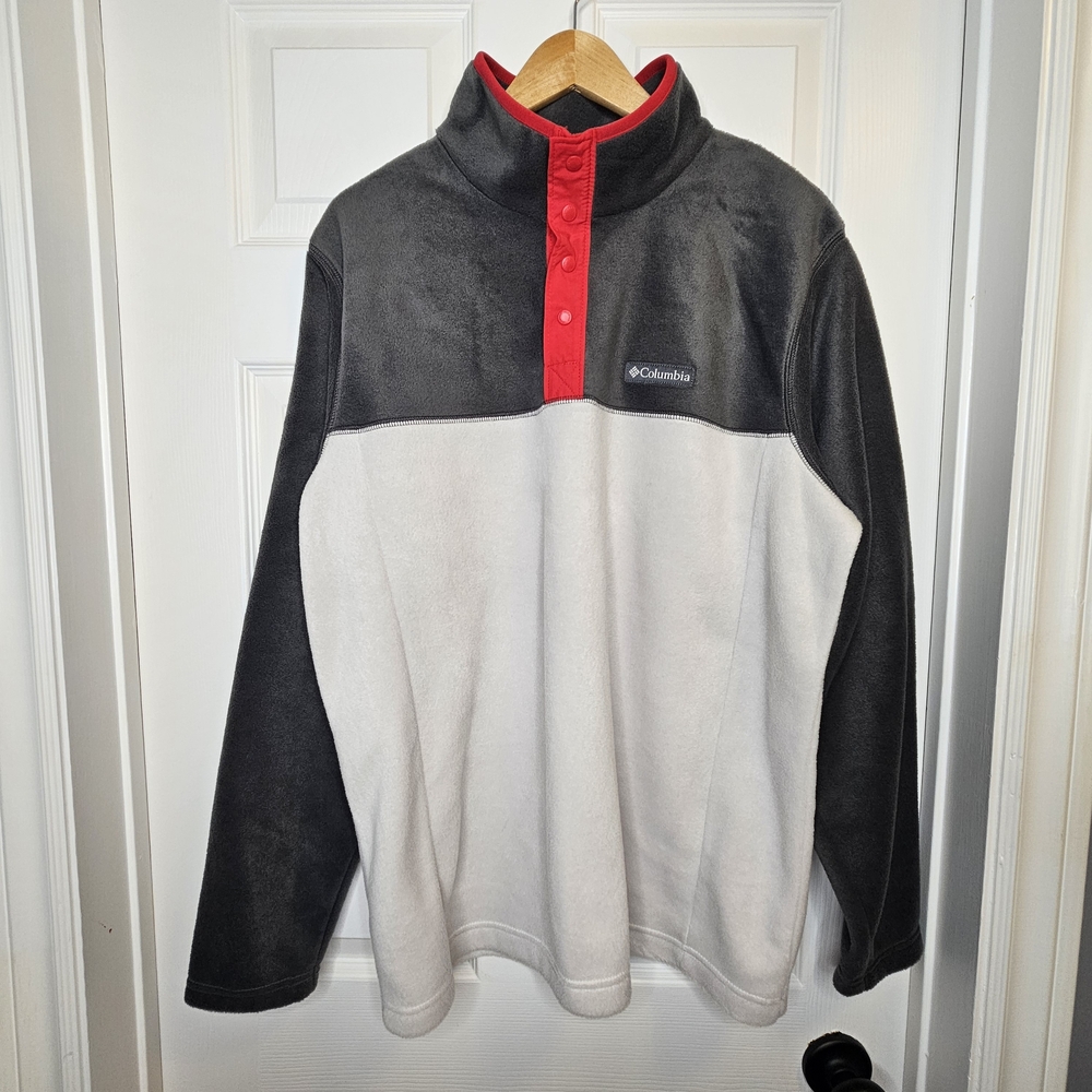 NWOT Columbia Men's Quarter Snap Fleece Pullover Sweater Cozy Gray Red Size L